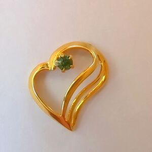 Gold Heart Pendant with August Birthstone Peridot